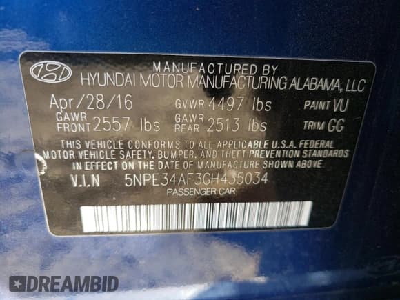 ✅ 2016 Hyundai Sonata Sport • VIN: 5NPE34AF3GH435034 • Lot: 45361833. Listed on Copart with 66,858 mi. Free auction sales archive from the USA and detailed vehicle history report at DreamBid. Image 12.