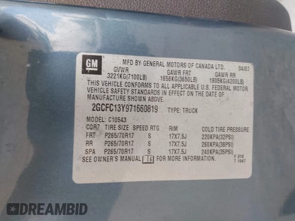 ✅ 2007 Chevrolet Silverado 1500 • VIN: 2GCFC13Y971660819 • Lot: 42157174. Wystawiony na IAAI z przebiegiem 480 357 mil. Bezpłatny archiwum sprzedaży aukcyjnych z USA i szczegółowy raport historii pojazdu na DreamBid. Zdjęcie 9.