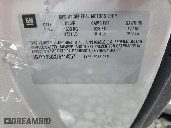 ✅ 2007 Chevrolet Corvette • VIN: 1G1YY36UX75114357 • Lot: 82438805. Listed on Copart with 109,356 mi. Free auction sales archive from the USA and detailed vehicle history report at DreamBid. Image 12.