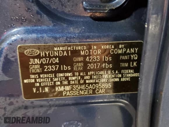 ✅ 2005 Hyundai Sonata GLS • VIN: KMHWF35H65A095895 • Лот: 41763825. Опубликован ранее на Copart с пробегом 43 174 миль. Бесплатный доступ к архиву аукционных продаж из США и подробный отчёт об истории автомобиля на DreamBid. Изображение 12.