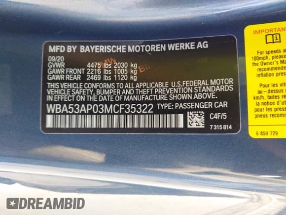 ✅ 2021 BMW 4 Series 430i • VIN: WBA53AP03MCF35322 • Lot: 43355872. Wystawiony na IAAI z przebiegiem 68 721 mil. Bezpłatny archiwum sprzedaży aukcyjnych z USA i szczegółowy raport historii pojazdu na DreamBid. Zdjęcie 9.