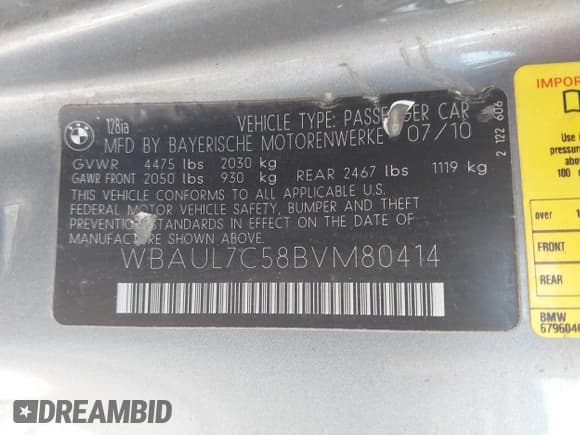 ✅ 2011 BMW 1 Series 128i • VIN: WBAUL7C58BVM80414 • Lot: 42649965. Wystawiony na IAAI z przebiegiem 174 104 mil. Bezpłatny archiwum sprzedaży aukcyjnych z USA i szczegółowy raport historii pojazdu na DreamBid. Zdjęcie 9.