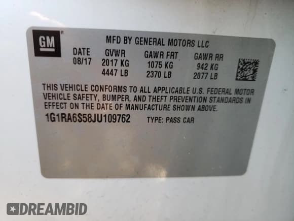 ✅ 2018 Chevrolet Volt LT • VIN: 1G1RA6S58JU109762 • Lot: 41773914. Wystawiony na Copart z przebiegiem 71 277 mil. Bezpłatny archiwum sprzedaży aukcyjnych z USA i szczegółowy raport historii pojazdu na DreamBid. Zdjęcie 12.