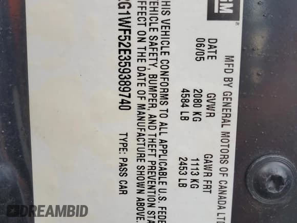 ✅ 2005 Chevrolet Impala • VIN: 2G1WF52E359389740 • Lot: 80539475. Listed on Copart with 62,872 mi. Free auction sales archive from the USA and detailed vehicle history report at DreamBid. Image 12.