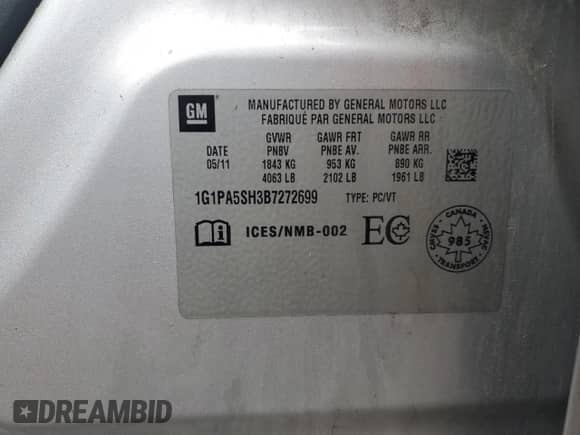 2011 Chevrolet Cruze LS+ 1SB с VIN 1G1PA5SH3B7272699, выставлен на аукционе Copart как лот 68695425 с пробегом 119 339 миль миль и Списание • Salvage title. История ставок и продаж доступна на DreamBid. Изображение 12.