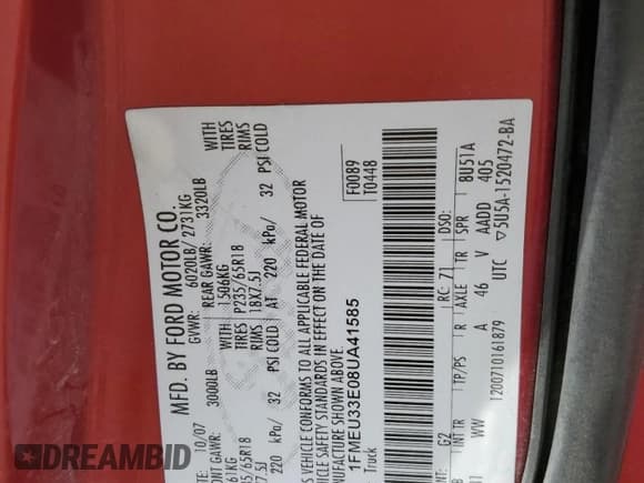 ✅ 2008 Ford Explorer Sport Trac Limited • VIN: 1FMEU33E08UA41585 • Лот: 70127555. Опубликован ранее на Copart с пробегом 154 315 миль. Бесплатный доступ к архиву аукционных продаж из США и подробный отчёт об истории автомобиля на DreamBid. Изображение 12.