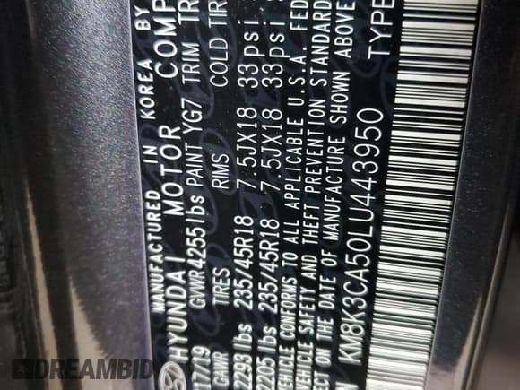 ✅ 2020 Hyundai Kona Limited • VIN: KM8K3CA50LU443950 • Лот: 73981694. Опубликован ранее на Copart с пробегом 31 182 миль. Бесплатный доступ к архиву аукционных продаж из США и подробный отчёт об истории автомобиля на DreamBid. Изображение 15.