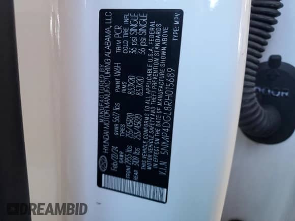 2024 Hyundai Santa Fe Limited с VIN 5NMP4DGL8RH015689, выставлен на аукционе Copart как лот 45930725 с пробегом 21 864 миль миль и Чистый • Clean title. История ставок и продаж доступна на DreamBid. Изображение 14.