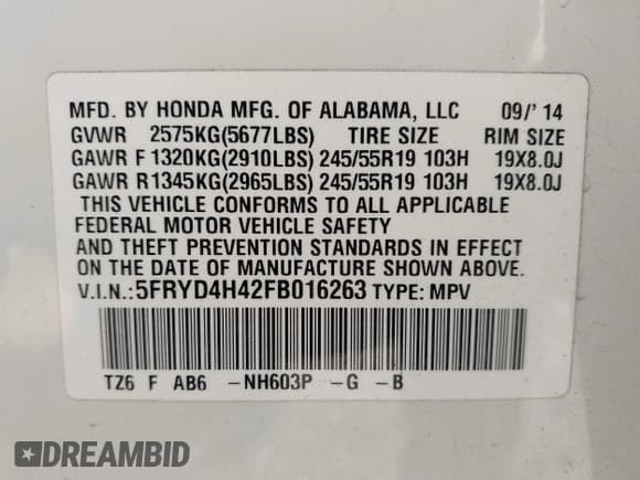 ✅ 2015 Acura MDX Technology • VIN: 5FRYD4H42FB016263 • Lot: 43182299. Listed on IAAI with 62,044 mi. Free auction sales archive from the USA and detailed vehicle history report at DreamBid. Image 9.