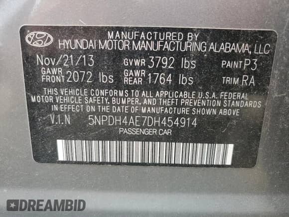 ✅ 2013 Hyundai Elantra GLS • VIN: 5NPDH4AE7DH454914 • Lot: 83864915. Listed on Copart with 69,858 mi. Free auction sales archive from the USA and detailed vehicle history report at DreamBid. Image 13.