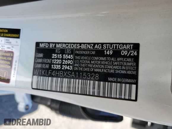 ✅ 2025 Mercedes-Benz E 350 • VIN: W1KLF4HBXSA115328 • Lot: 65376955. Listed on Copart with 3,034 mi. Free auction sales archive from the USA and detailed vehicle history report at DreamBid. Image 12.