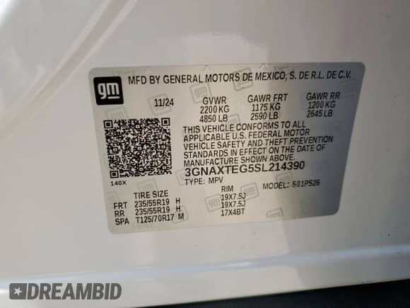 2025 Chevrolet Equinox AWD RS с VIN 3GNAXTEG5SL214390, выставлен на аукционе Copart как лот 63791235 с пробегом 5 775 миль миль и Списание • Salvage title. История ставок и продаж доступна на DreamBid. Изображение 13.