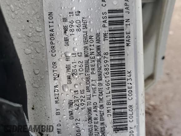 ✅ 2012 Mazda 3 Mazdaspeed3 Touring • VIN: JM1BL1L46C1685978 • Lot: 82142675. Listed on Copart with Not provided. Free auction sales archive from the USA and detailed vehicle history report at DreamBid. Image 12.