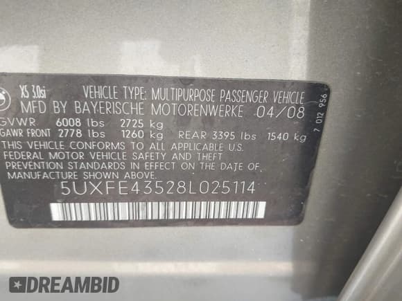 ✅ 2008 BMW X5 3.0si • VIN: 5UXFE43528L025114 • Lot: 42597677. Wystawiony na IAAI z przebiegiem 111 498 mil. Bezpłatny archiwum sprzedaży aukcyjnych z USA i szczegółowy raport historii pojazdu na DreamBid. Zdjęcie 9.