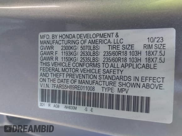 ✅ 2024 Honda CR-V Sport-L • VIN: 7FARS5H89RE011008 • Лот: 43467772. Опубликован ранее на IAAI с пробегом 23 064 миль. Бесплатный доступ к архиву аукционных продаж из США и подробный отчёт об истории автомобиля на DreamBid. Изображение 9.