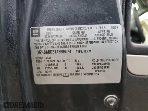 ✅ 2010 Chevrolet HHR 1LT • VIN: 3GNBABDB7AS509534 • Лот: 43549385. Опубликован ранее на Copart с пробегом 134 569 миль. Бесплатный доступ к архиву аукционных продаж из США и подробный отчёт об истории автомобиля на DreamBid. Изображение 12.