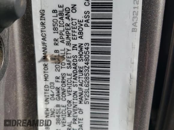 ✅ 2003 Pontiac Vibe • VIN: 5Y2SL62853Z480543 • Lot: 83981715. Listed on Copart with 91,906 mi. Free auction sales archive from the USA and detailed vehicle history report at DreamBid. Image 12.