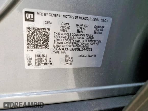 2025 Chevrolet Equinox FWD LT с VIN 3GNAXHEG8SL144221, выставлен на аукционе Copart как лот 57244665 с пробегом 814 миль миль и Списание • Salvage title. История ставок и продаж доступна на DreamBid. Изображение 13.