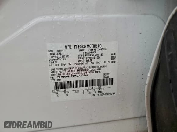 ✅ 2021 Ford Edge SEL • VIN: 2FMPK4J99MBA13942 • Lot: 95189635. Listed on Copart with 29,568 mi. Free auction sales archive from the USA and detailed vehicle history report at DreamBid. Image 13.