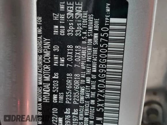 ✅ 2011 Hyundai Santa Fe Limited • VIN: 5XYZKDAG9BG005750 • Lot: 86076955. Listed on Copart with 132,140 mi. Free auction sales archive from the USA and detailed vehicle history report at DreamBid. Image 13.