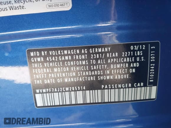 ✅ 2012 Volkswagen Golf R • VIN: WVWPF7AJ2CW285914 • Lot: 42822343. Wystawiony na IAAI z przebiegiem 116 542 mil. Bezpłatny archiwum sprzedaży aukcyjnych z USA i szczegółowy raport historii pojazdu na DreamBid. Zdjęcie 9.