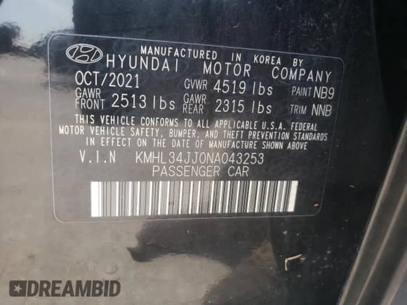2022 Hyundai Sonata SEL z VIN KMHL34JJ0NA043253, wystawiony jako Copart lot #71843374 z przebiegiem 22 725 mil mil oraz Szkoda całkowita • Salvage title. Historia ofert i sprzedaży dostępna na DreamBid. Obrazek 14.