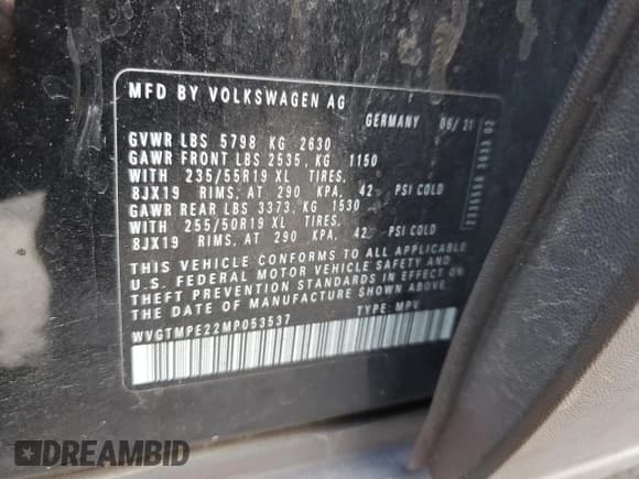 ✅ 2021 Volkswagen ID.4 Pro S • VIN: WVGTMPE22MP053537 • Lot: 91326695. Wystawiony na Copart z przebiegiem 60 699 mil. Bezpłatny archiwum sprzedaży aukcyjnych z USA i szczegółowy raport historii pojazdu na DreamBid. Zdjęcie 13.