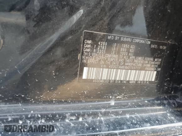 2021 Subaru Impreza Special Sports с VIN 4S3GTAM6XM3703717, выставлен на аукционе Copart как лот 68318235 с пробегом 88 952 миль миль и Списание • Salvage title. История ставок и продаж доступна на DreamBid. Изображение 12.