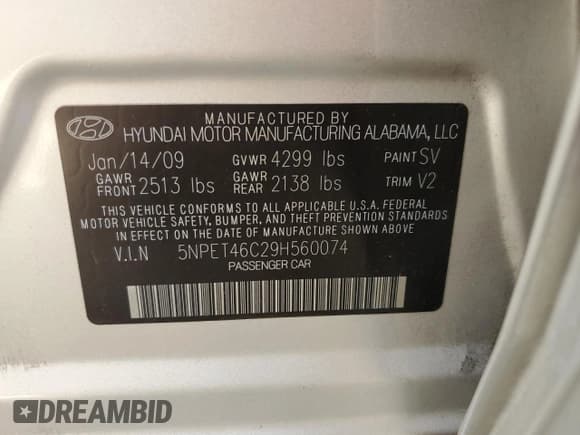 ✅ 2009 Hyundai Sonata GLS • VIN: 5NPET46C29H560074 • Лот: 75315354. Опубликован ранее на Copart с пробегом 174 458 миль. Бесплатный доступ к архиву аукционных продаж из США и подробный отчёт об истории автомобиля на DreamBid. Изображение 12.