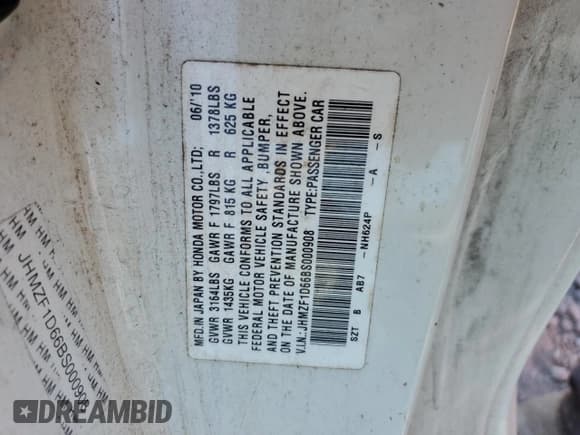 ✅ 2011 Honda CR-Z EX • VIN: JHMZF1D66BS000908 • Лот: 55146855. Опубликован ранее на Copart с пробегом 152 421 миль. Бесплатный доступ к архиву аукционных продаж из США и подробный отчёт об истории автомобиля на DreamBid. Изображение 13.