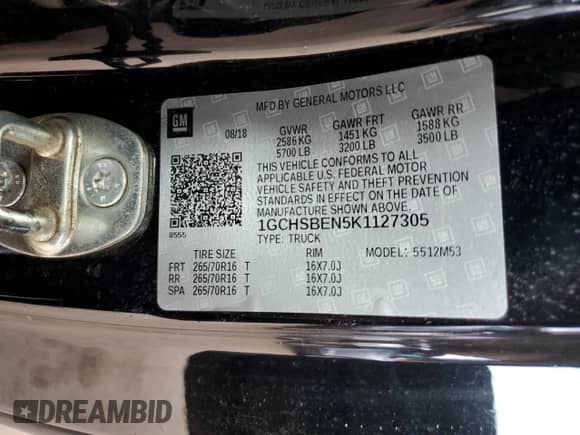 2019 Chevrolet Colorado 2WD Work Truck с VIN 1GCHSBEN5K1127305, выставлен на аукционе Copart как лот 70660925 с пробегом 101 794 миль миль и Списание • Salvage title. История ставок и продаж доступна на DreamBid. Изображение 12.