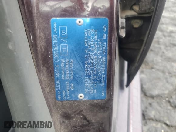 ✅ 2002 Suzuki XL7 Standard • VIN: JS3TX92V724116945 • Лот: 84022885. Опубликован ранее на Copart с пробегом 135 234 миль. Бесплатный доступ к архиву аукционных продаж из США и подробный отчёт об истории автомобиля на DreamBid. Изображение 13.