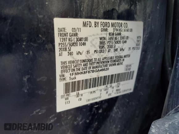 ✅ 2011 Ford Explorer Limited • VIN: 1FMHK8F87BGA46620 • Лот: 91784065. Опубликован ранее на Copart с пробегом 209 792 миль. Бесплатный доступ к архиву аукционных продаж из США и подробный отчёт об истории автомобиля на DreamBid. Изображение 13.