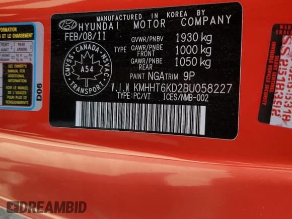 ✅ 2011 Hyundai Genesis Coupe • VIN: KMHHT6KD2BU058227 • Lot: 62154355. Wystawiony na Copart z przebiegiem 138 688 mil. Bezpłatny archiwum sprzedaży aukcyjnych z USA i szczegółowy raport historii pojazdu na DreamBid. Zdjęcie 12.