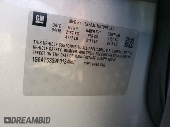 ✅ 2015 Cadillac CTS Premium RWD • VIN: 1G6AT5S39F0134968 • Lot: 86715145. Listed on Copart with 112,437 mi. Free auction sales archive from the USA and detailed vehicle history report at DreamBid. Image 12.