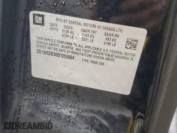 ✅ 2013 Chevrolet Impala LTZ • VIN: 2G1WC5E36D1259984 • Lot: 86337875. Wystawiony na Copart z przebiegiem 262 439 mil. Bezpłatny archiwum sprzedaży aukcyjnych z USA i szczegółowy raport historii pojazdu na DreamBid. Zdjęcie 12.