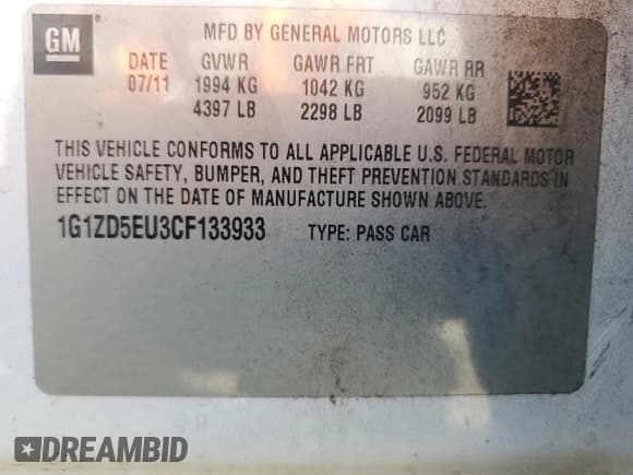 ✅ 2012 Chevrolet Malibu 2LT • VIN: 1G1ZD5EU3CF133933 • Lot: 72252274. Listed on Copart with 220,866 mi. Free auction sales archive from the USA and detailed vehicle history report at DreamBid. Image 12.