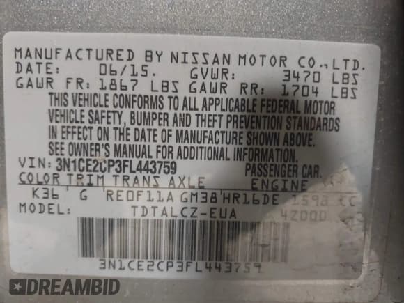 ✅ 2015 Nissan Note S • VIN: 3N1CE2CP3FL443759 • Lot: 42808285. Listed on IAAI with 89,394 mi. Free auction sales archive from the USA and detailed vehicle history report at DreamBid. Image 9.