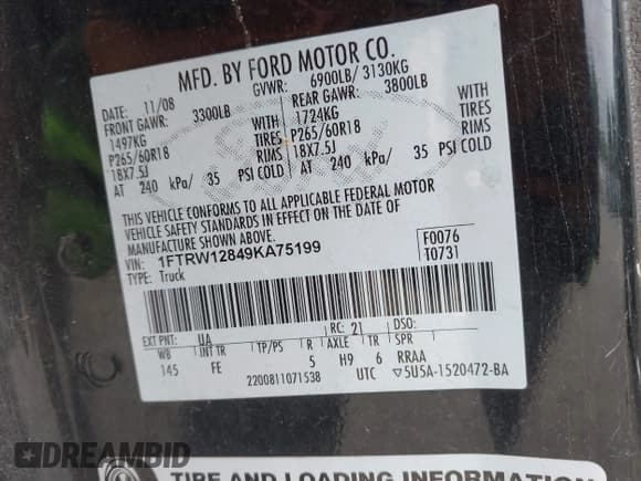 ✅ 2009 Ford F-150 XL • VIN: 1FTRW12849KA75199 • Lot: 42531716. Listed on IAAI with 191,643 mi. Free auction sales archive from the USA and detailed vehicle history report at DreamBid. Image 9.