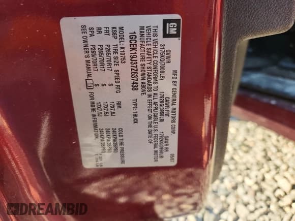 ✅ 2007 Chevrolet Silverado 1500 1LT • VIN: 1GCEK19J37Z637438 • Lot: 84553985. Wystawiony na Copart z przebiegiem 188 261 mil. Bezpłatny archiwum sprzedaży aukcyjnych z USA i szczegółowy raport historii pojazdu na DreamBid. Zdjęcie 12.