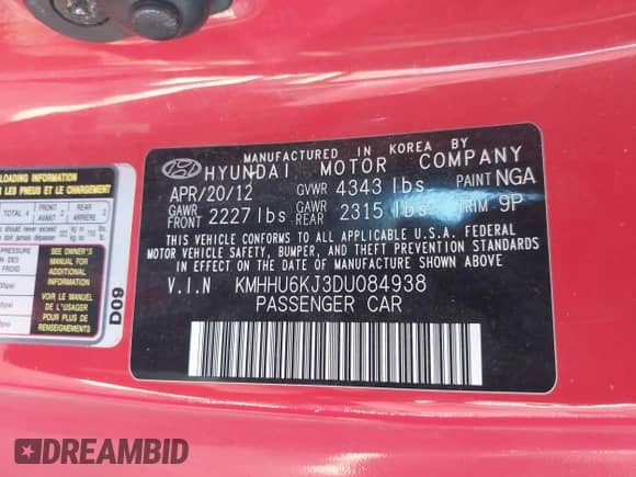 2013 Hyundai Genesis Coupe Track z VIN KMHHU6KJ3DU084938, wystawiony jako IAAI lot #43627084 z przebiegiem 94 580 mil mil oraz . Historia ofert i sprzedaży dostępna na DreamBid. Obrazek 9.