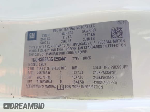 ✅ 2016 Chevrolet Colorado 2WD WT • VIN: 1GCHSBEA3G1293441 • Lot: 43468848. Listed on IAAI with 124,262 mi. Free auction sales archive from the USA and detailed vehicle history report at DreamBid. Image 9.