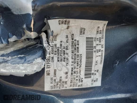 2006 Mercury Mariner Luxury с VIN 4M2YU56176DJ00225, выставлен на аукционе Copart как лот 71643355 с пробегом Не указан миль и Списание • Salvage title. История ставок и продаж доступна на DreamBid. Изображение 14.