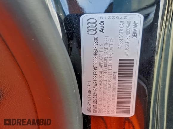 ✅ 2012 Audi A7 Prestige • VIN: WAUSGAFC8CN022540 • Лот: 93811145. Опубликован ранее на Copart с пробегом 148 224 миль. Бесплатный доступ к архиву аукционных продаж из США и подробный отчёт об истории автомобиля на DreamBid. Изображение 12.