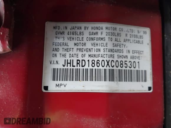 ✅ 1999 Honda CR-V EX • VIN: JHLRD1860XC085301 • Lot: 43704714. Wystawiony na IAAI z przebiegiem 216 822 mil. Bezpłatny archiwum sprzedaży aukcyjnych z USA i szczegółowy raport historii pojazdu na DreamBid. Zdjęcie 9.