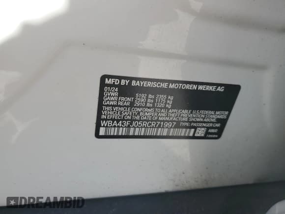 ✅ 2024 BMW 5 Series 530i • VIN: WBA43FJ05RCR71997 • Lot: 86393734. Listed on Copart with 11,106 mi. Free auction sales archive from the USA and detailed vehicle history report at DreamBid. Image 12.