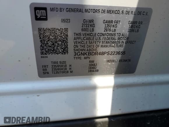 ✅ 2023 Chevrolet Blazer LT • VIN: 3GNKBDR48PS223655 • Lot: 59396234. Listed on Copart with 10,047 mi. Free auction sales archive from the USA and detailed vehicle history report at DreamBid. Image 13.