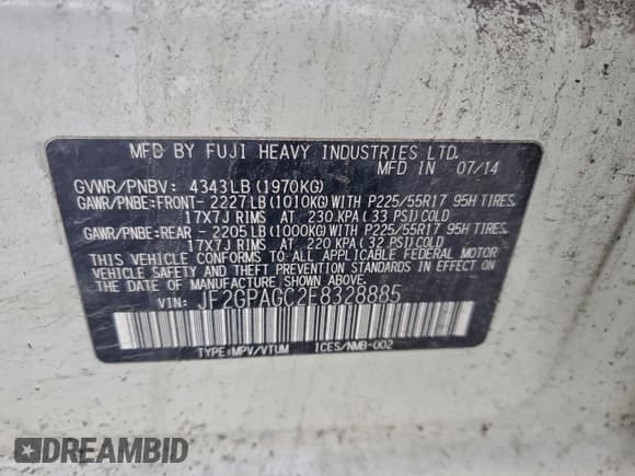 ✅ 2014 Subaru Crosstrek Limited • VIN: JF2GPAGC2E8328885 • Lot: 95638795. Listed on Copart with 71,856 mi. Free auction sales archive from the USA and detailed vehicle history report at DreamBid. Image 12.