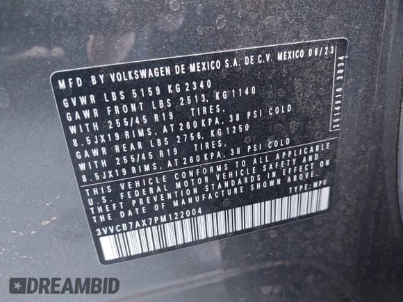 ✅ 2023 Volkswagen Tiguan SE R-Line Black • VIN: 3VVCB7AX7PM122004 • Лот: 43344585. Опубликован ранее на IAAI с пробегом 22 325 миль. Бесплатный доступ к архиву аукционных продаж из США и подробный отчёт об истории автомобиля на DreamBid. Изображение 9.