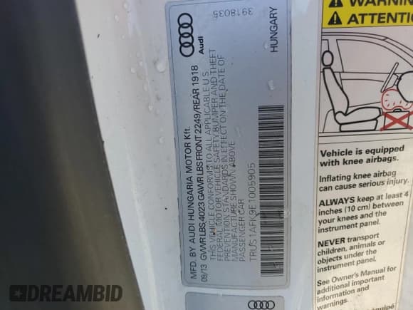 ✅ 2014 Audi TTS 2.0T • VIN: TRUS1AFK9E1005905 • Лот: 76631054. Опубликован ранее на Copart с пробегом Не указан. Бесплатный доступ к архиву аукционных продаж из США и подробный отчёт об истории автомобиля на DreamBid. Изображение 13.